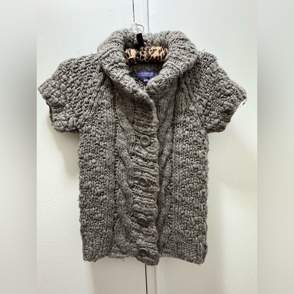 2000s Vivienne Tam Wool Blend Grey Sweater Small Cardigan Chunky Knit